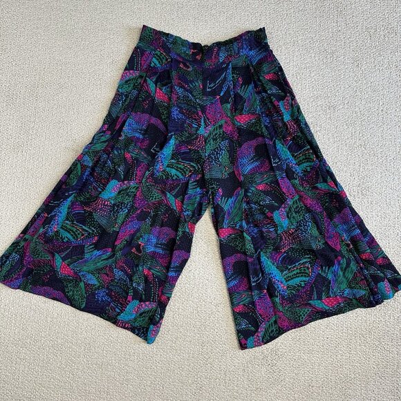 Tanjay Wide Leg Pants Size L Cropped Palazzo Colorful Art to wear Y2K - Picture 1 of 11